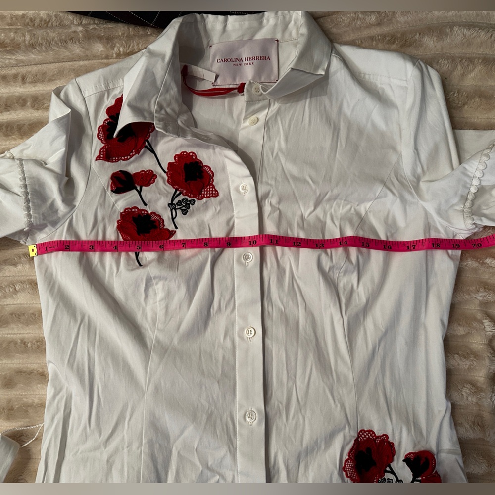 New Carolina Herrera Embroidered Midi Shirt Dress Size 8 - Picture 5 of 10